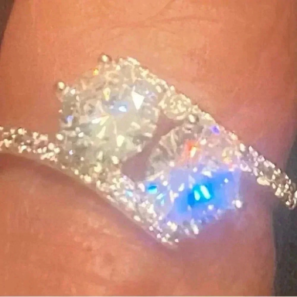 Fine Silver Plate Cubic Zirconia 2-Stone Ring - Picture 5 of 5